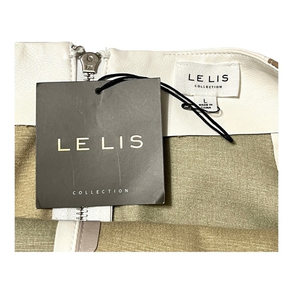 NWT Le Lis Collection Vegan Leather Striped Neutral Women’s Skirt Size Large - Picture 10 of 13